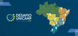 Mapa do Brasil com marcadores nas regiões em que possuem participantes no Desafio Unicamp