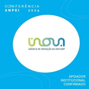 Imagem de divulgação Conferência ANPEI 2024. No centro o logotipo da Inova Unicamp e no canto inferior direito o texto "Apopiador Institucional Confirmado. Fim da descrição."
