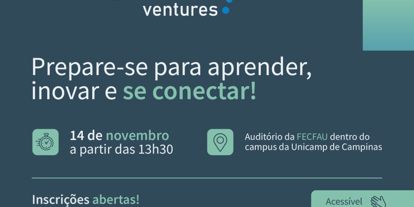 Banner de divulgação do décimo nono encontro anual Unicamp Ventures. Fim da descrição.